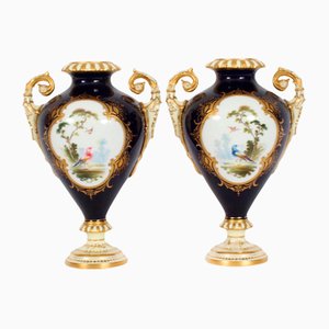 Antike Coalport Vasen in Kobaltblau von A. Perry, 1890er, 2er Set