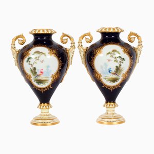 Antique Coalport Vases in Cobalt Blue by A. Perry, 1890s, Set of 2