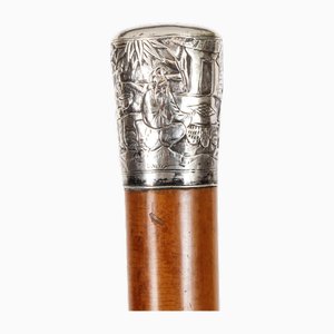 Antique Chinese Silver and Malacca Walking Stick Cane