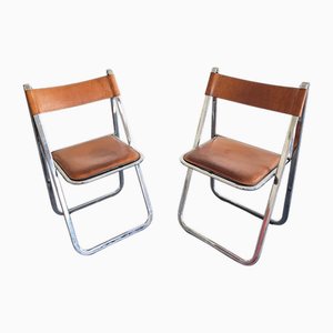 Set of Model Tamara Folding Chairs in Cognac Leather attributed to Arrben, Italy, 1970s