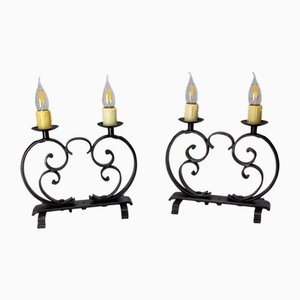 Mid-Century French Table Lamps in Wrought Iron, 1960s, Set of 2