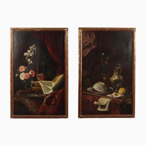 Still Lifes, Oil on Canvases, Framed, Set of 2