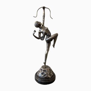 Art Deco Bronze and Silver Sculpture of Diana the Huntress attributed to Pierre Le Faguays, 1940s