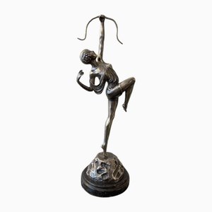 Sculpture Art Déco en Bronze et en Argent de Diane chasseresse attribuée à Pierre Le Faguays, 1940s