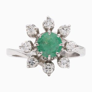 Vintage 18k White Gold Emerald and Diamond Ring, 1970s