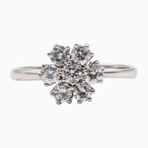Vintage 14k White Gold and Brilliant-Cut Diamond Flower Ring, 1980s
