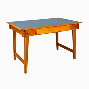 Moderner italienischer Mid-Century Schreibtisch aus Holz & hellblauem Laminat, 1960er