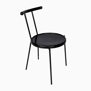 Italian Modern Round Black Wood and Metal Chair, 1980s