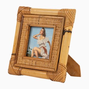 Mid-Century Square Bamboo and Rattan Picture Frame, Italy, 1970s