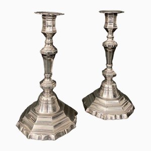 Louis XV Silvered Bronze Candlesticks, Set of 2