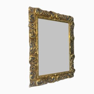 Specchio fiorentino dorato con intaglio a foglia d'acanto