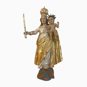 Baroque Wooden Figure of Madonna and Child
