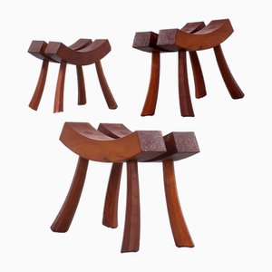 Brutalist Oak Stools by Charlotte Perriand, 1950s, Set of 3