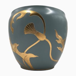 Großer Türkisfarbener Art Deco Cache Pot, 1890er