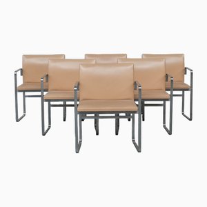 Mid-Century Jh811 Steel and Leather Dining Chairs from Hans J Wegner, 1950s, Set of 6