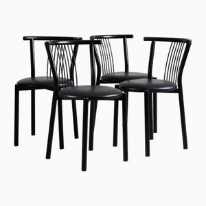 Black Leather and Steel Dining Chairs, 1980s, Set of 4