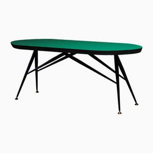 Mesa de centro italiana con patas de cobre y tablero verde, años 60