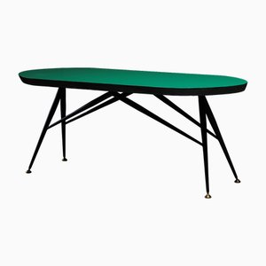 Tavolino da caffè con piedi in rame e ripiano verde, Italia, anni '60