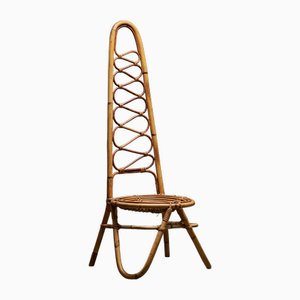 Bambus Stuhl mit hoher Rückenlehne, 1960er