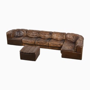 Schweizer DS11 Patchwork Ledersofa von De Sede, 1970er, 7 Set