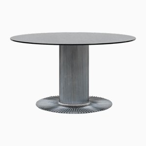 Mid-Century Italian Space Age Chrome Dining Table with Smoke Glass Top by Gastone Rinaldi, 1970s