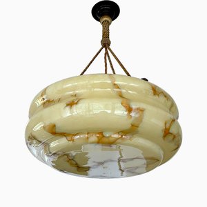 Art Deco Pendant Light in Pink Glass, 1930s