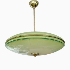 Lámpara colgante Art Déco de vidrio verde, años 30