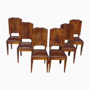 Art Deco Walnut Chairs, 1930s, Set of 6