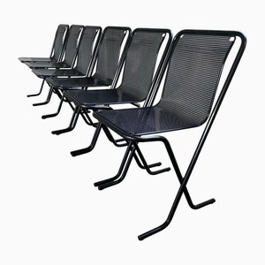 Black Metal Stackable Chairs, 1980s, Set of 6