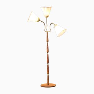 Lampadaire à Trois Bras avec Abat-jours Plissés, 1930s