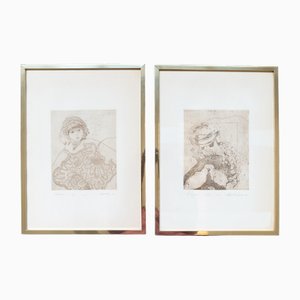 Compositions Figuratives, 1970-1980, Ink Artworks, Set de 2