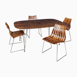 Vintage Rosewood Dining Table and Chairs by Hans Brattrud for Hove Mobler, 1960, Set of 5