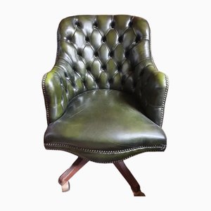 Antique Victorian Green Leather Captains Chair