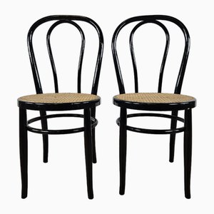 Kitchen Chairs in Black Lacquered Wood with Vienna Straw Seat, 1970, Set of 2