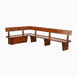 Large Vintage French Wood Bench, 1970, Set of 2