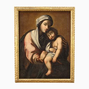 Artiste Italien, Vierge à l'Enfant, 1720, Huile sur Toile, Encadrée