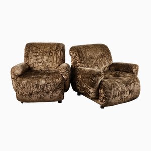 Chaises Vintage en Chenille Marron, 1970s, Set de 2