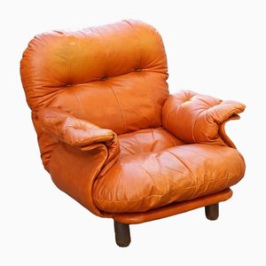 Cognac Leather Lounge Chair from Insa, 1970s