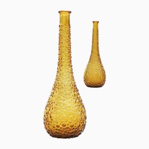 Mid-Century Empoli Amber Bubble Glass Bottle Vases, 1960, Set of 2