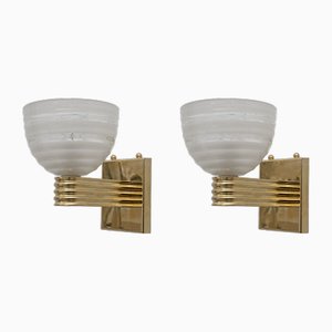 Art Deco Style Brass and Murano Glass Sconces from Venini, 1940, Set of 2
