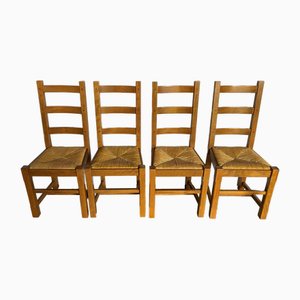 Vintage Rustic Oak Chairs with Mulched Seat An50, 1950s, Set of 4