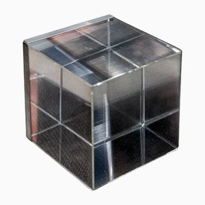 Glass and Stainless Steel Cubic Paperweight-Frame by Bob Cornell, 1970s