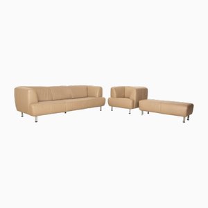 Beigefarbenes Ledersofa Set von Willi Schillig, 3er Set