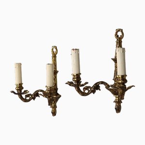 Lampade da parete a due luci in bronzo dorato, set di 2
