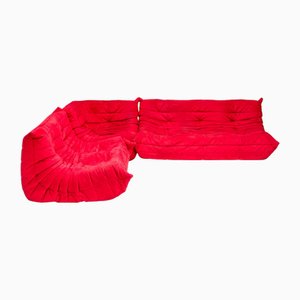 Togo Red Alcantara Sectional Sofa by Michel Ducaroy, 2010s, Set of 3