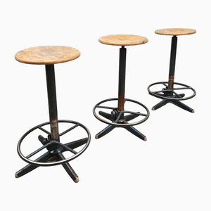 Vintage French Industrial Bar Stools, 1960s, Set of 3