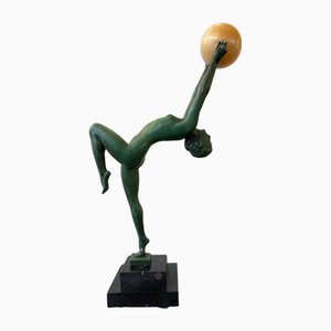Art Deco Skulptur eines Jongleurs aus patinierter Bronze von Le Verrier, 1940