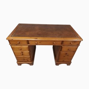 Antique Style Desk in Pine with Leather Top, 1980s