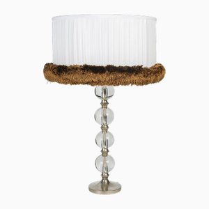 Lámpara de mesa Boulle de metal plateado y cristal de Jacques Adnet