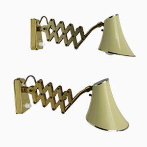 Lampade a forbice Mid-Century in alluminio e ottone, anni '50, set di 2